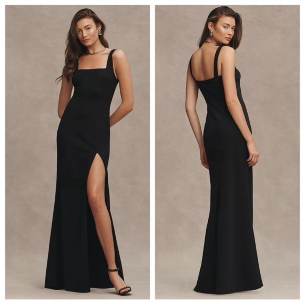 BHLDN Adena Black Square Neck Maxi Dress Size 6 | Elegant Formal Gown